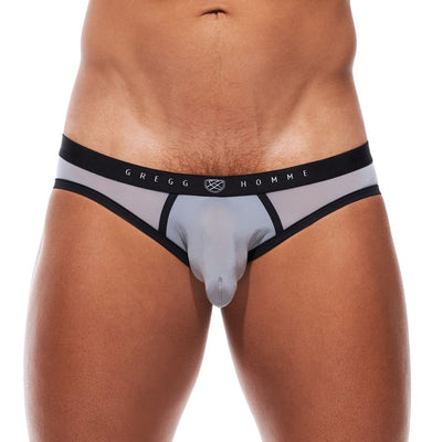 Close up of silver Room Max briefs showing the pouch and waistband