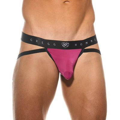 Close up of magenta Room Max jockstrap showing the spacious pouch and finish waistband