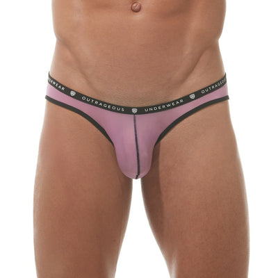 Close up of pink Bubble G'homme briefs showing the branded waistband and textured supportive pouch