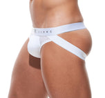 Side view of the white Push Up 4.0 jocsktrap highlighting waistband and straps