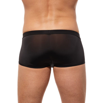 Detailed back view of the purple Rise Up boxer briefs showing the full coverage and supportive fit
