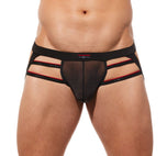Close up of red Rise Up jockstrap showing the pouch and waistband