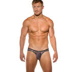 Front view of a model wearing the navy Outline briefs