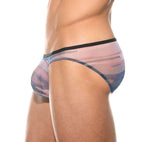 Close side profile of the pink Outline briefs highlighting the high-cut leg opening