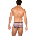 Full rear view of the pink Outline briefs on a model