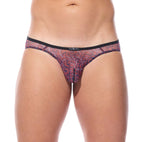 Close up of red Outline briefs with black contrast piping and logo waistband