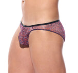 Close side profile of the red Outline briefs highlighting the high-cut leg opening