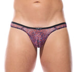 Close up of red Outline thong with black contrast piping and contoured pouch