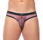 Close up of red Outline Briefs 2 showing the redesigned contrast piping and ergonomic pouch