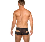 Full rear view of the black Gamer boxer briefs on a model