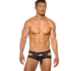 Front view of a model wearing the black Gamer boxer briefs