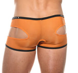 Detailed back view of the orange Gamer boxer briefs showing the rear seams