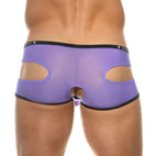 Detailed back view of the purple Gamer boxer briefs showing the rear seams