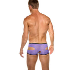 Full rear view of the purple Gamer boxer briefs on a model