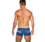 Full rear view of the royal blue Gamer boxer briefs on a model