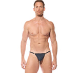 Front view of a model wearing the charcoal Easy cockring string