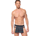 Front view of a model wearing the navy Kinkilt briefs
