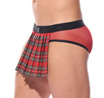 Close side profile of the red Kinkilt briefs highlighting the leg cut