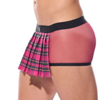 Close side profile of the pink Kinkilt boxer briefs highlighting the leg length and fit