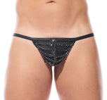 Close up of Dom string showing the branded waistband and front pouch