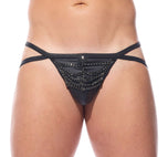 Close up of Dom jockstrap showing the branded waistband and pouch construction