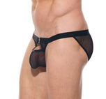 Close side profile of the black Kisser briefs highlighting the hip fit