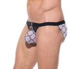 Close side profile of the white Kisser briefs highlighting the hip fit