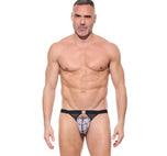 Front view of a model wearing the white  Kisser briefs