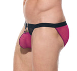 Close side profile of the pink Kisser briefs highlighting the hip fit