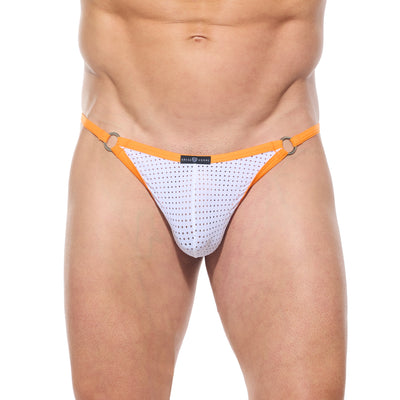 Close up of white Ringfire thong showing the fabric