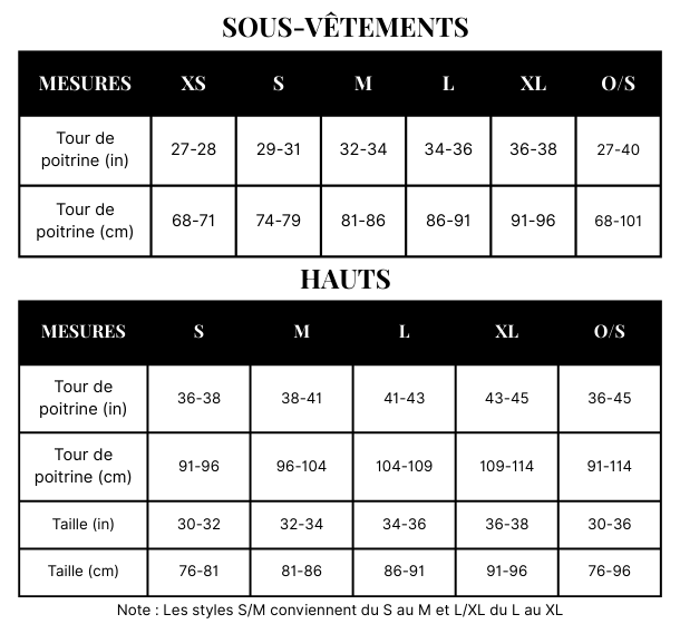  - Guide des tailles